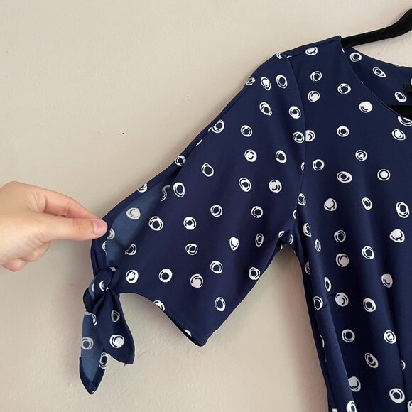 Talbots Women's Navy White Polka Dot Tie Sleeve Dress Ruffle Dress Size Small - Picture 5 of 11